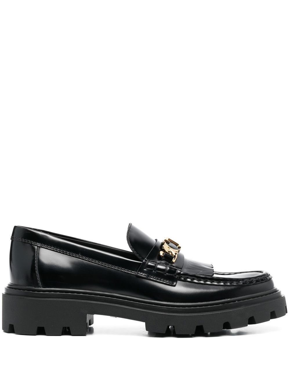 Shop Tod's Fringed Leather Loafers In Black