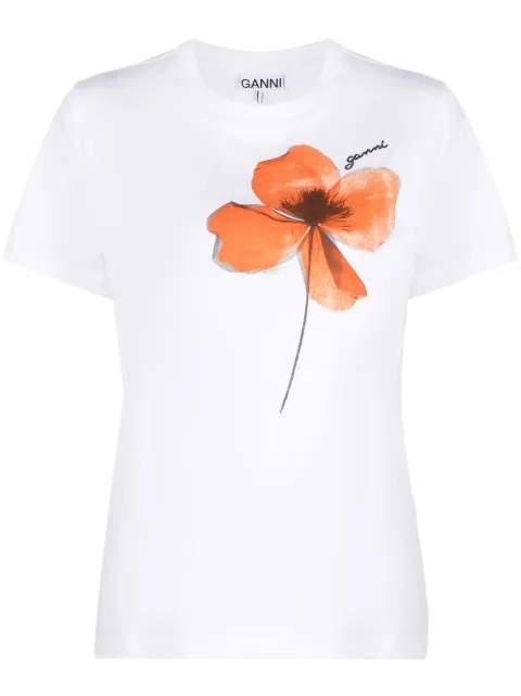 GANNI Flower cotton T-shirt