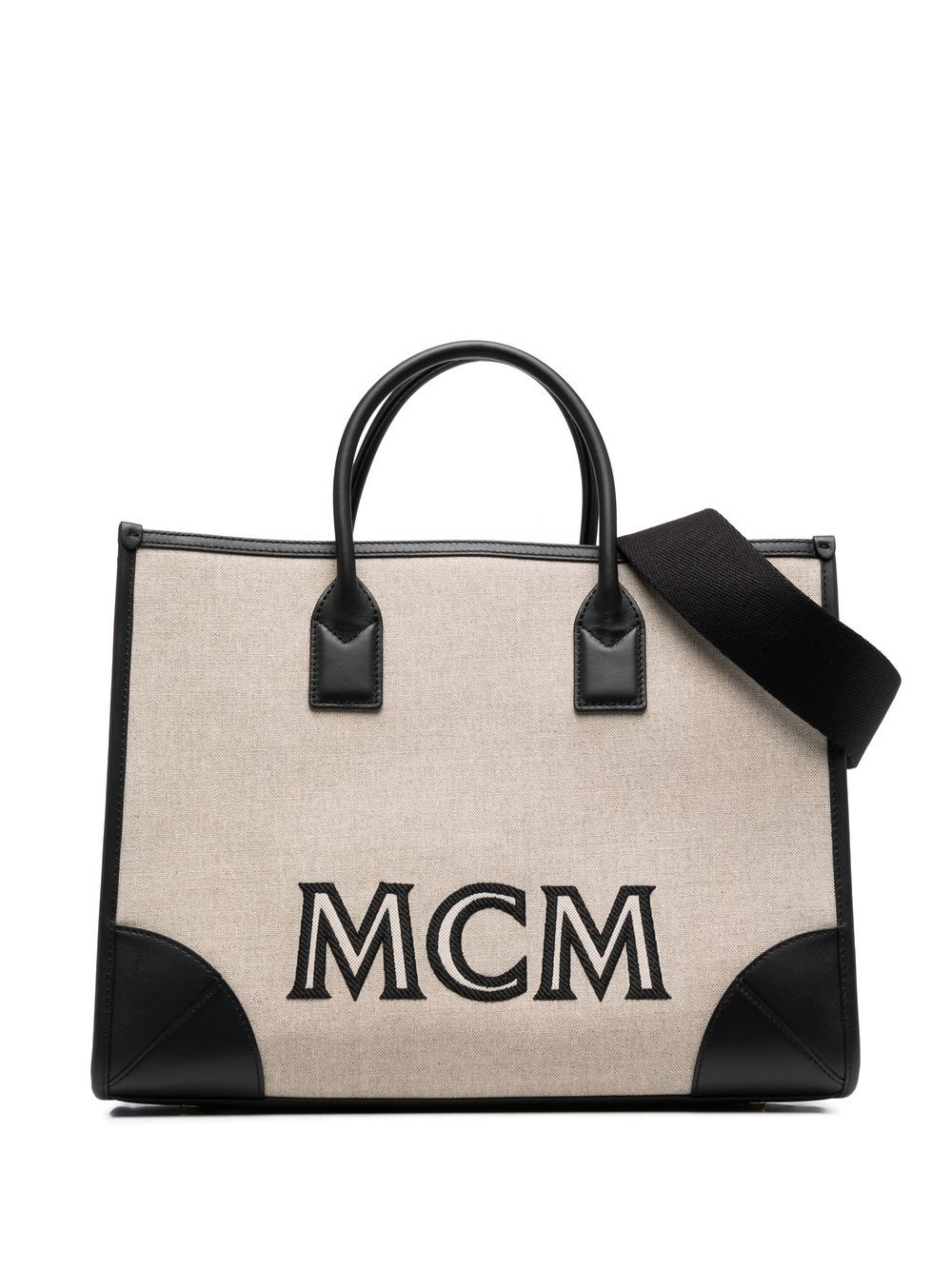 NWT MCM Modern Creation Munchen Logo Print Canvas Tote Bag AUTHENTIC