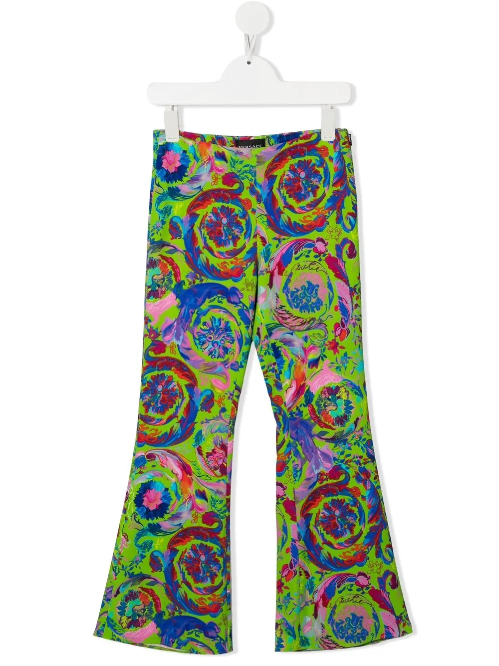 

Versace Kids flared all-over graphic-print trousers - Green