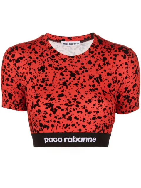 Rabanne paint-splatter print jersey crop top