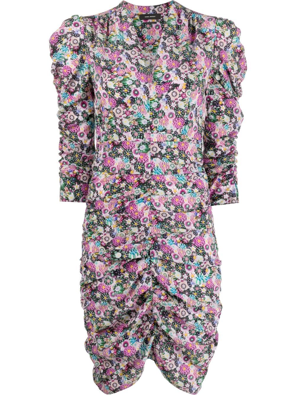 

Isabel Marant vestido ajustado floral fruncido - Rosado