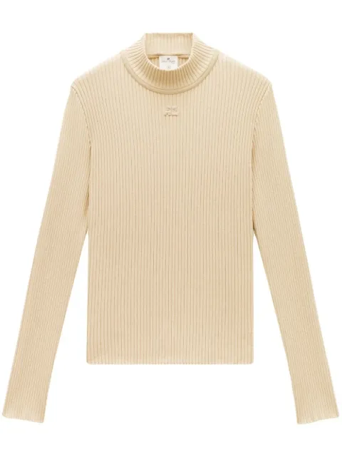 Courrèges suéter tejido de canalé con cuello falso
