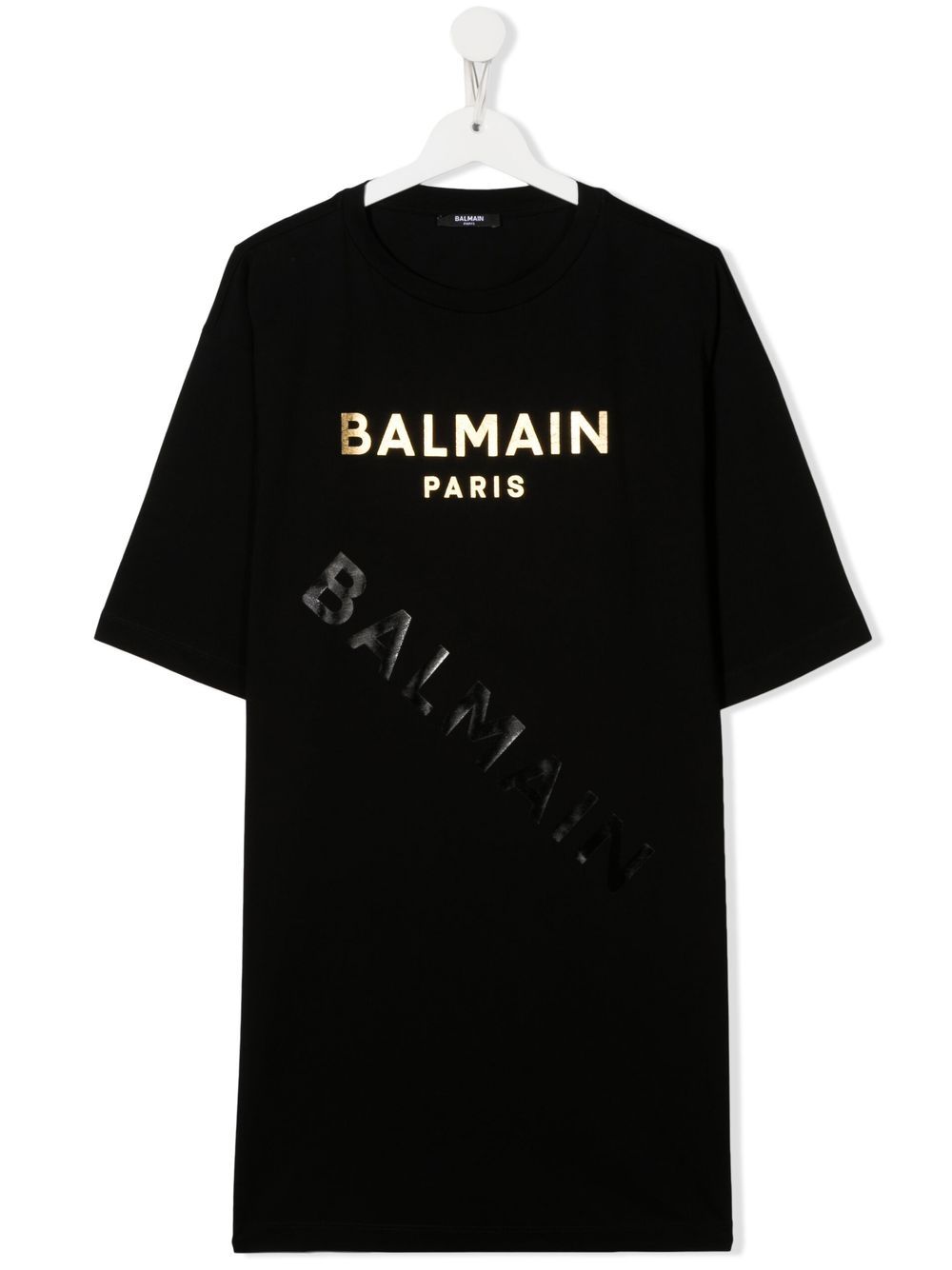 

Balmain Kids vestido estilo playera con logo estampado - Negro