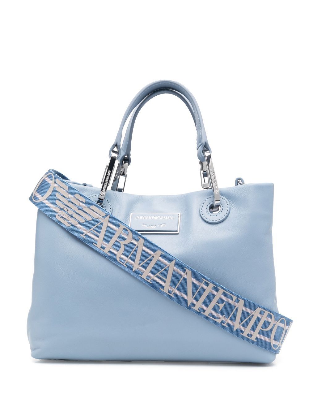 

Emporio Armani tote con placa del logo - Azul