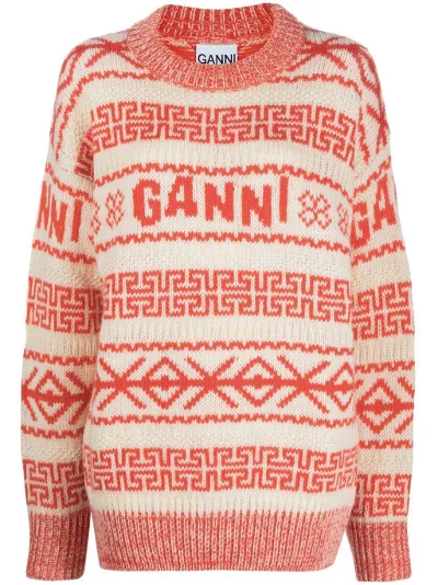 GANNI intarsia-knit wool jumper orange 