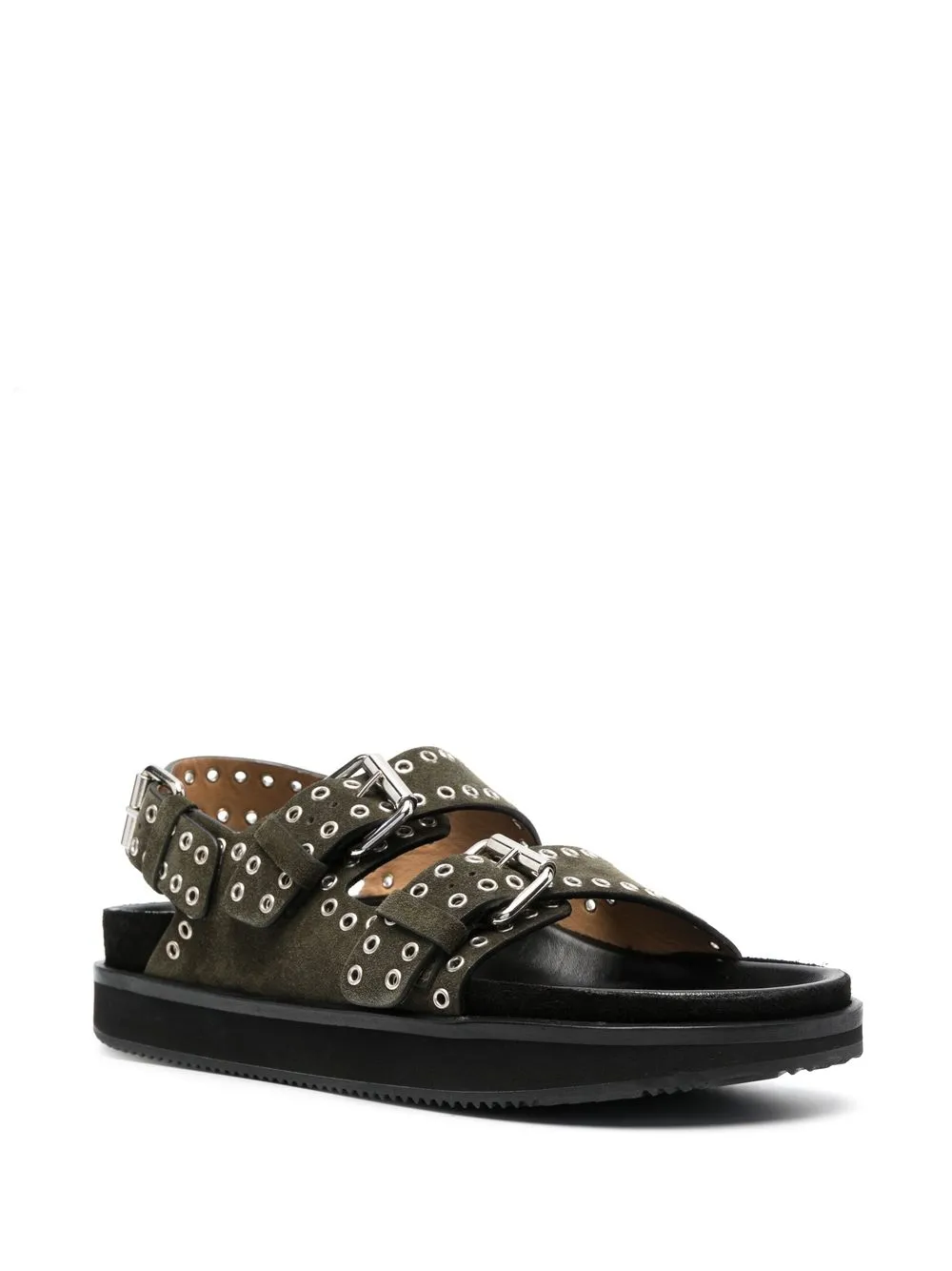 Isabel Marant Open Toe Leather Sandals With Eyelet Embellishments In Green