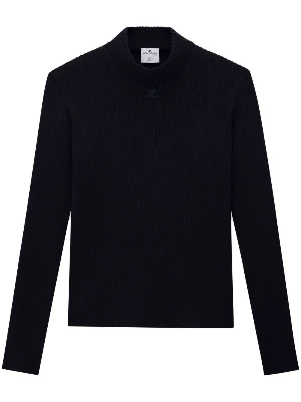 Courrèges Reedition Rib Knit Mockneck Sweater in Blue