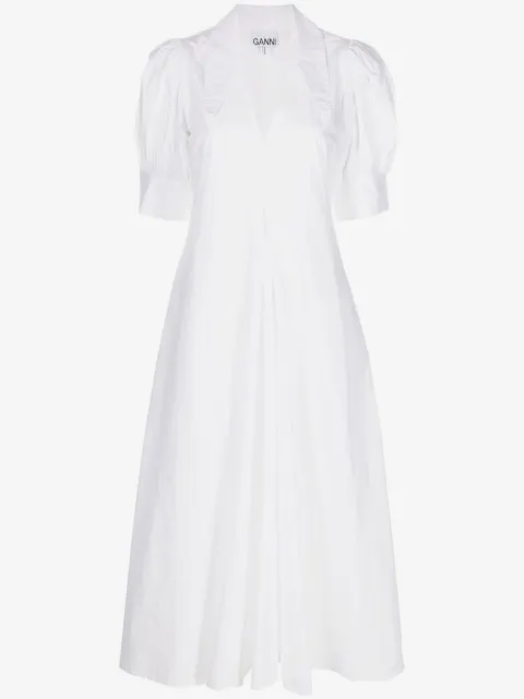 GANNI V-neck organic cotton midi dress