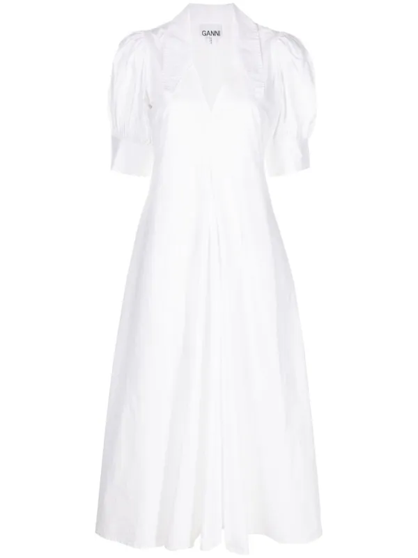 GANNI V-neck organic cotton midi dress