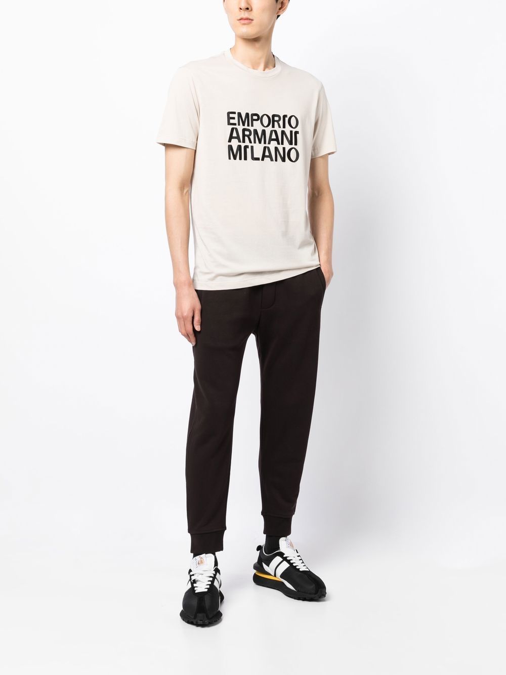 Emporio Armani flocked-logo cotton T-shirt - Beige