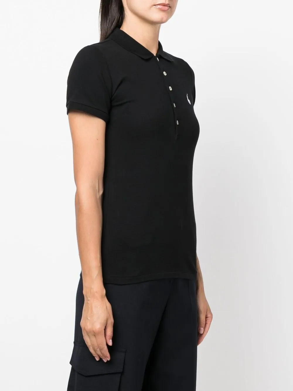 Women's fitted black polo shirts on sale