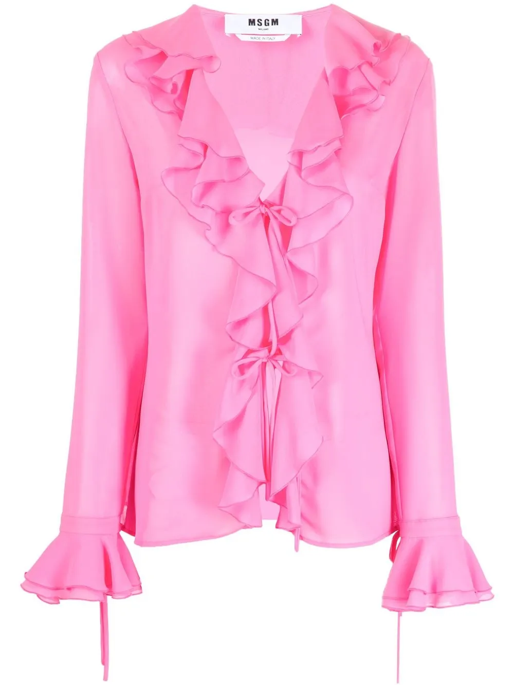 

MSGM ruffle-detail V-neck blouse - Pink