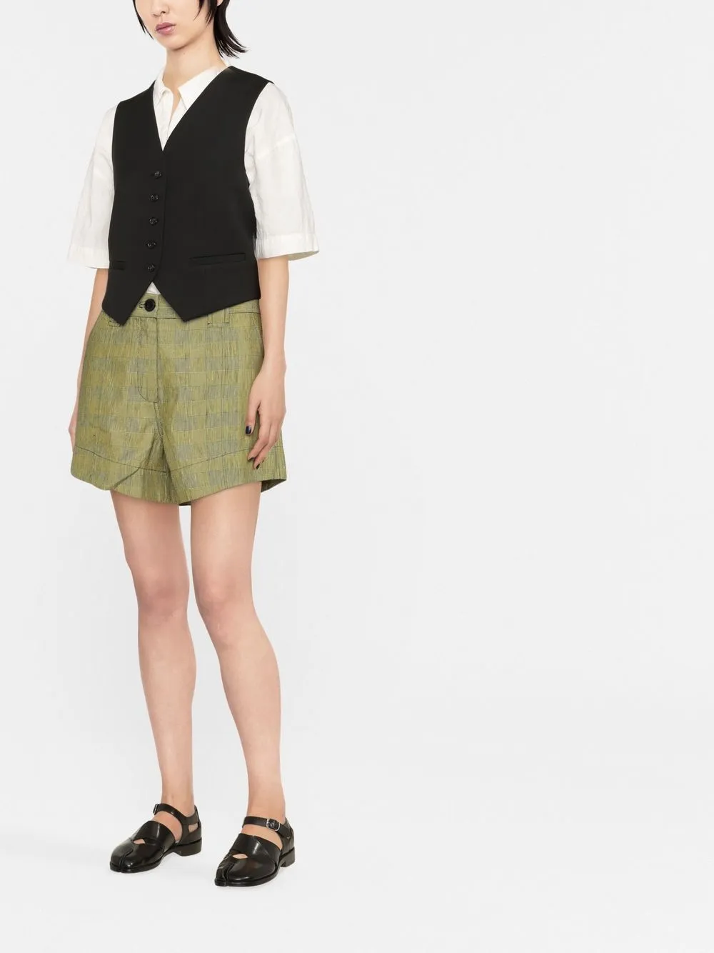 GANNI Geruite shorts - Geel