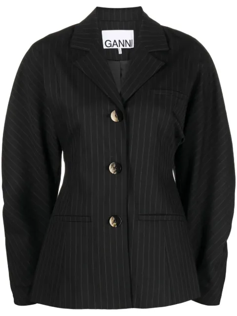 GANNI striped single-breasted blazer