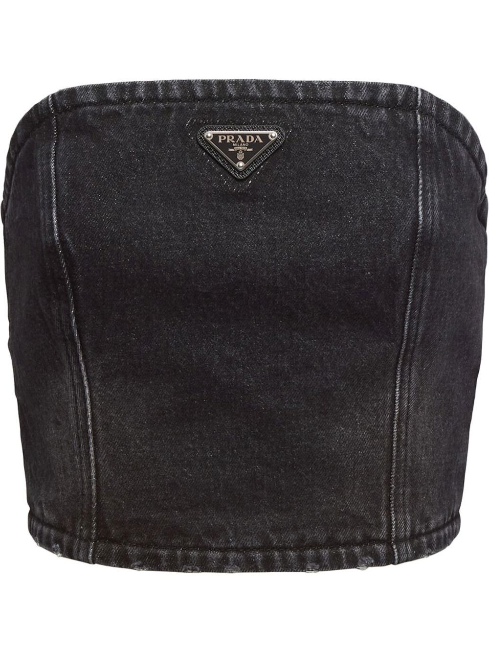 Image 1 of Prada triangle-logo strapless denim top