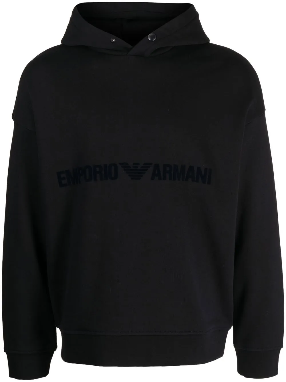 

Emporio Armani flocked-logo cotton hoodie - Black