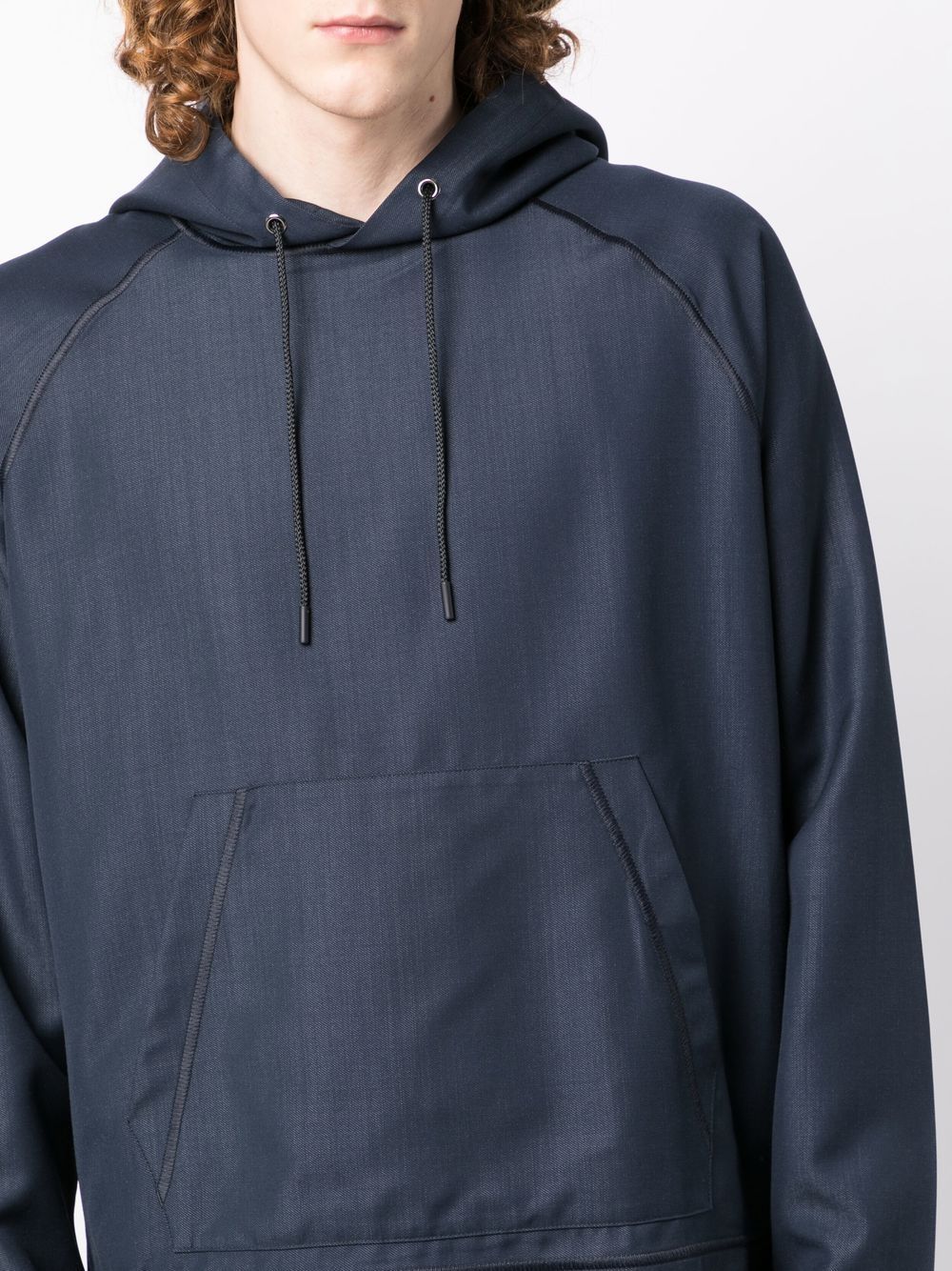 Shop Emporio Armani Textured-finish Drawstring Hoodie In Blue