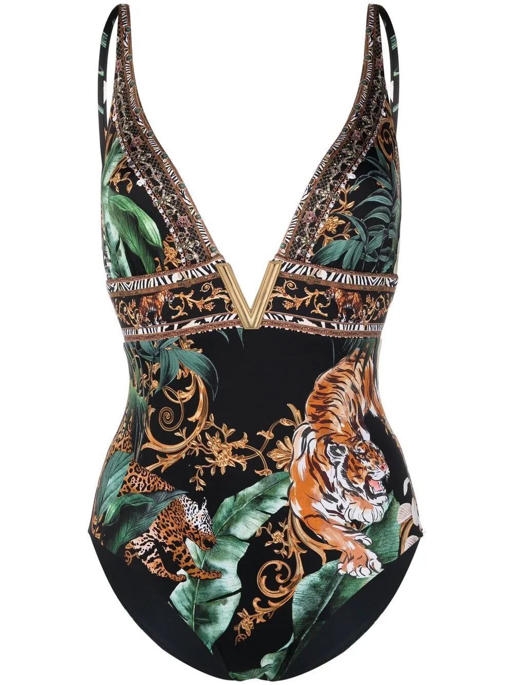 

Camilla tiger-print V-neck swimsuit - Black