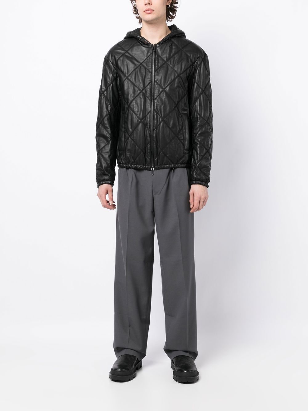 Emporio Armani quilted lambskin jacket - Zwart