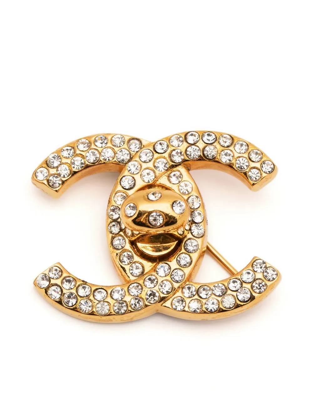 

CHANEL Pre-Owned 1997 CC Turn-lock rhinestone-embellished brooch - Gold