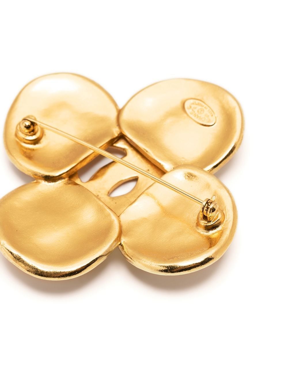 Gold Chanel CC Clover Brooch