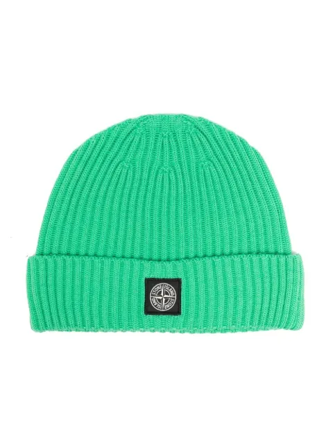 Stone Island Junior logo-patch wool beanie