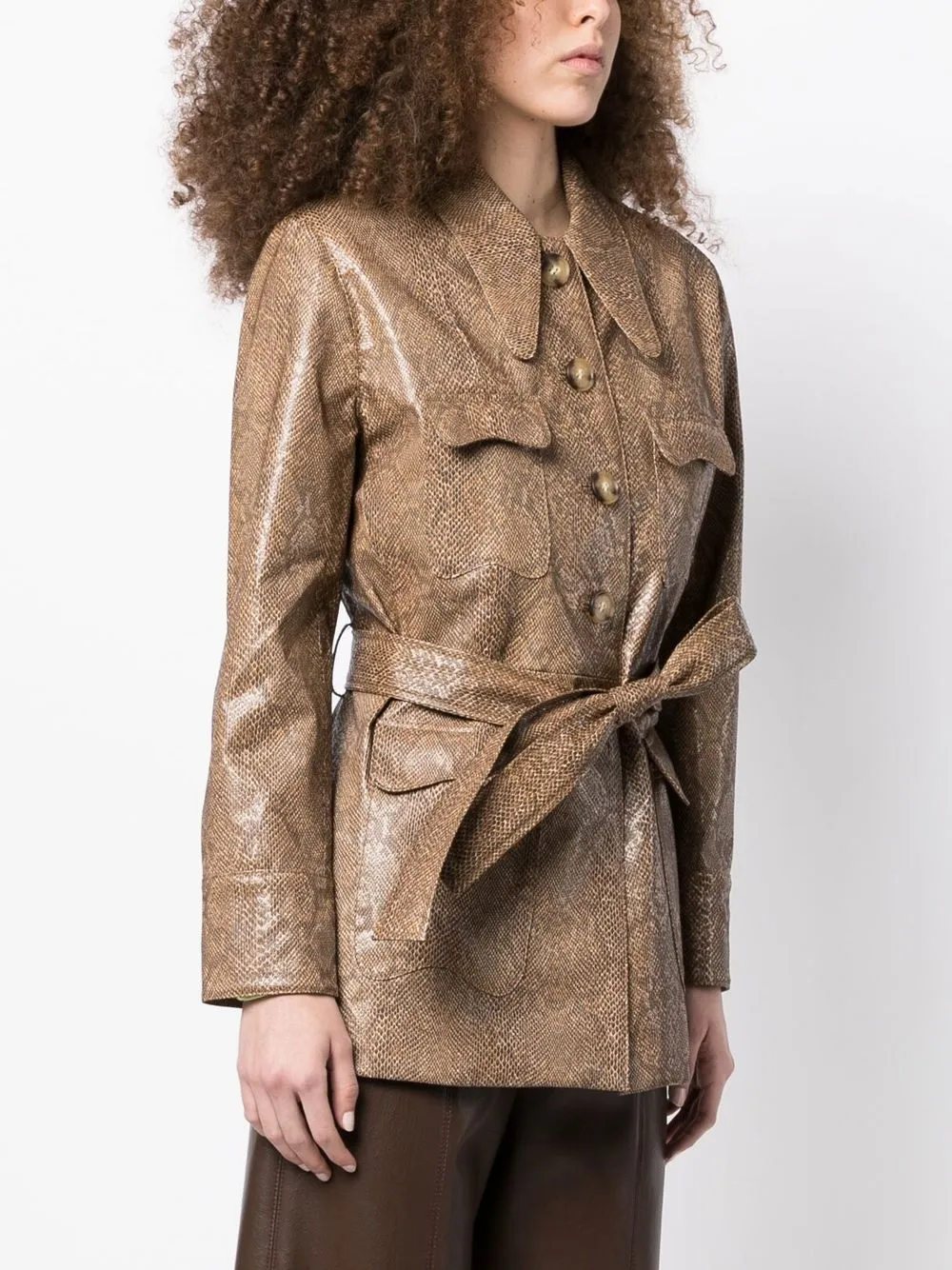 Rejina Pyo Felix Python-effect Faux Leather Jacket In Brown