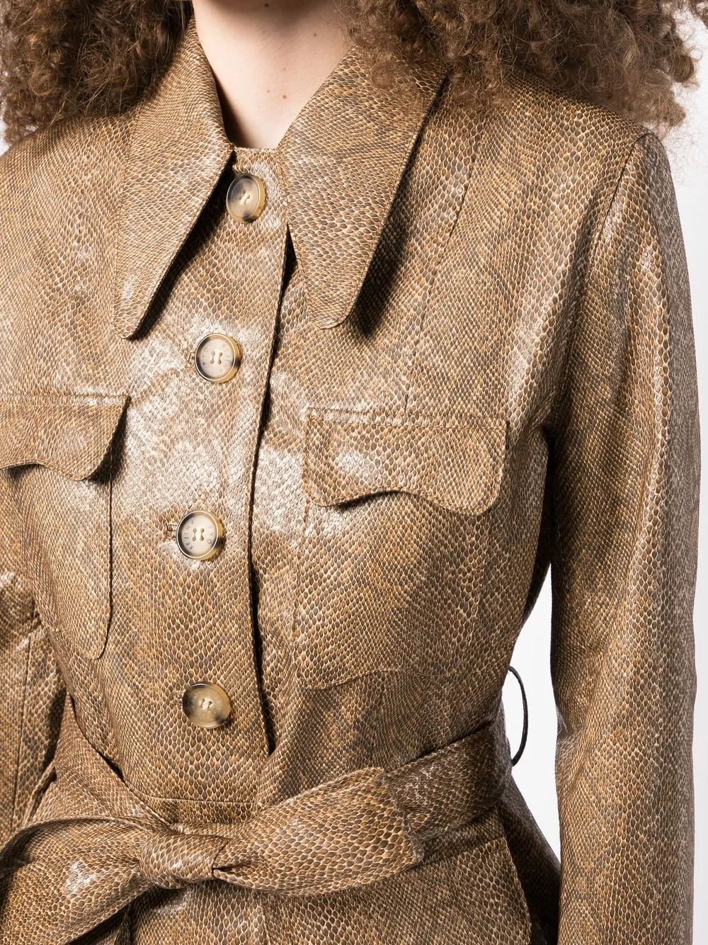 Rejina Pyo Felix Python-effect Faux Leather Jacket In Brown