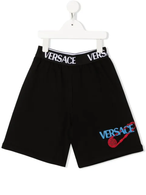 Versace Kids logo-waistband track shorts