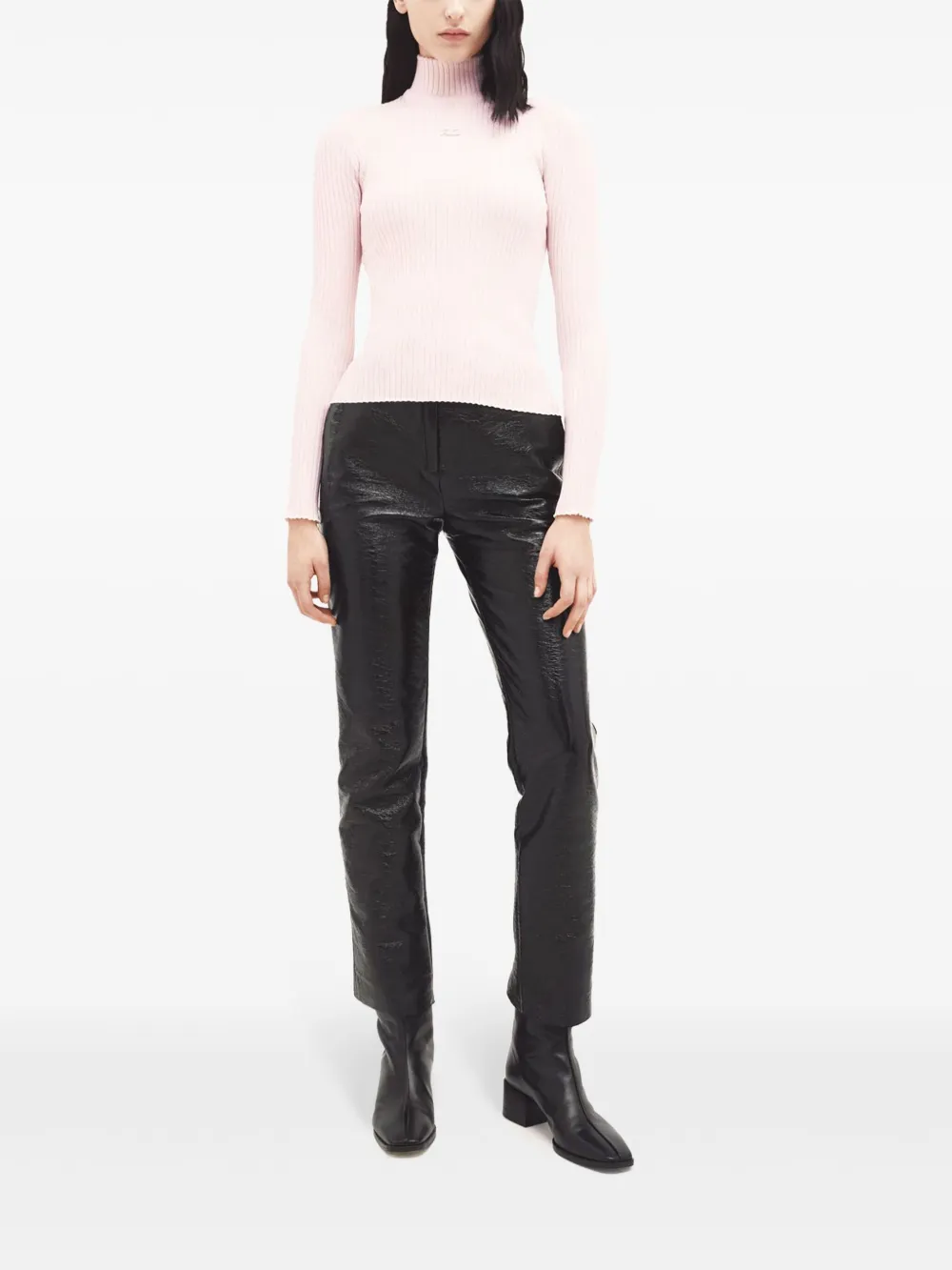  Courrèges Rollkragenpullover Mit Logo Stickerei   Rosa 