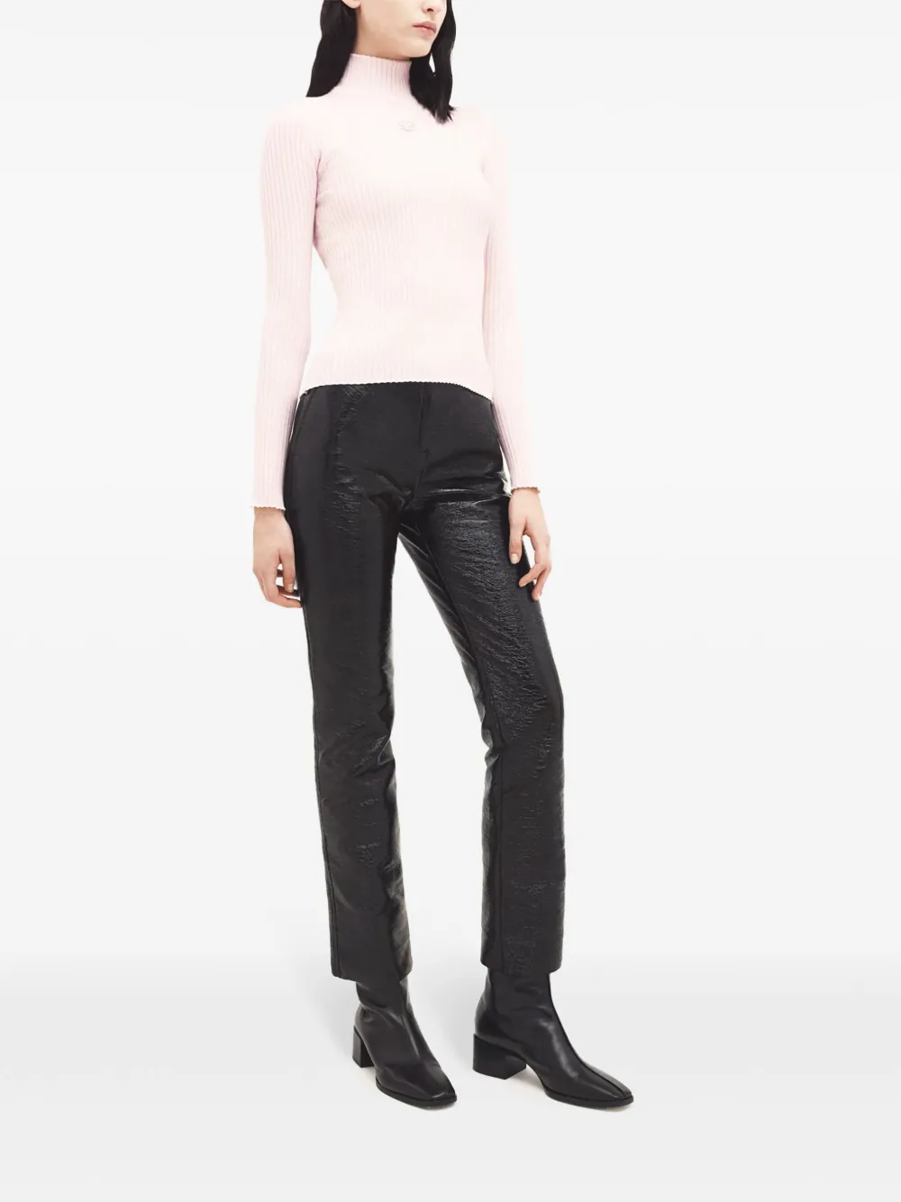  Courrèges Rollkragenpullover Mit Logo Stickerei   Rosa 