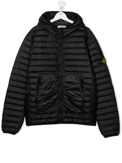Stone Island Junior Gefütterte Kapuzenjacke mit Logo-Patch