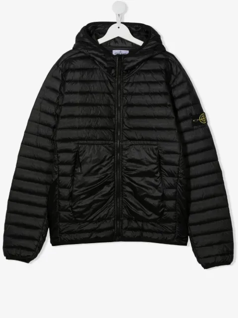 Stone Island Junior logo-patch hooded puffer jacket