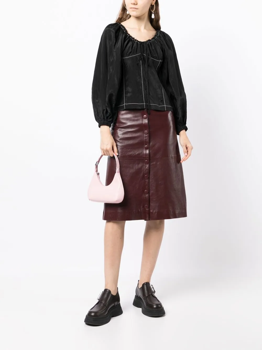 Rejina Pyo Blouse met pofmouwen - Zwart