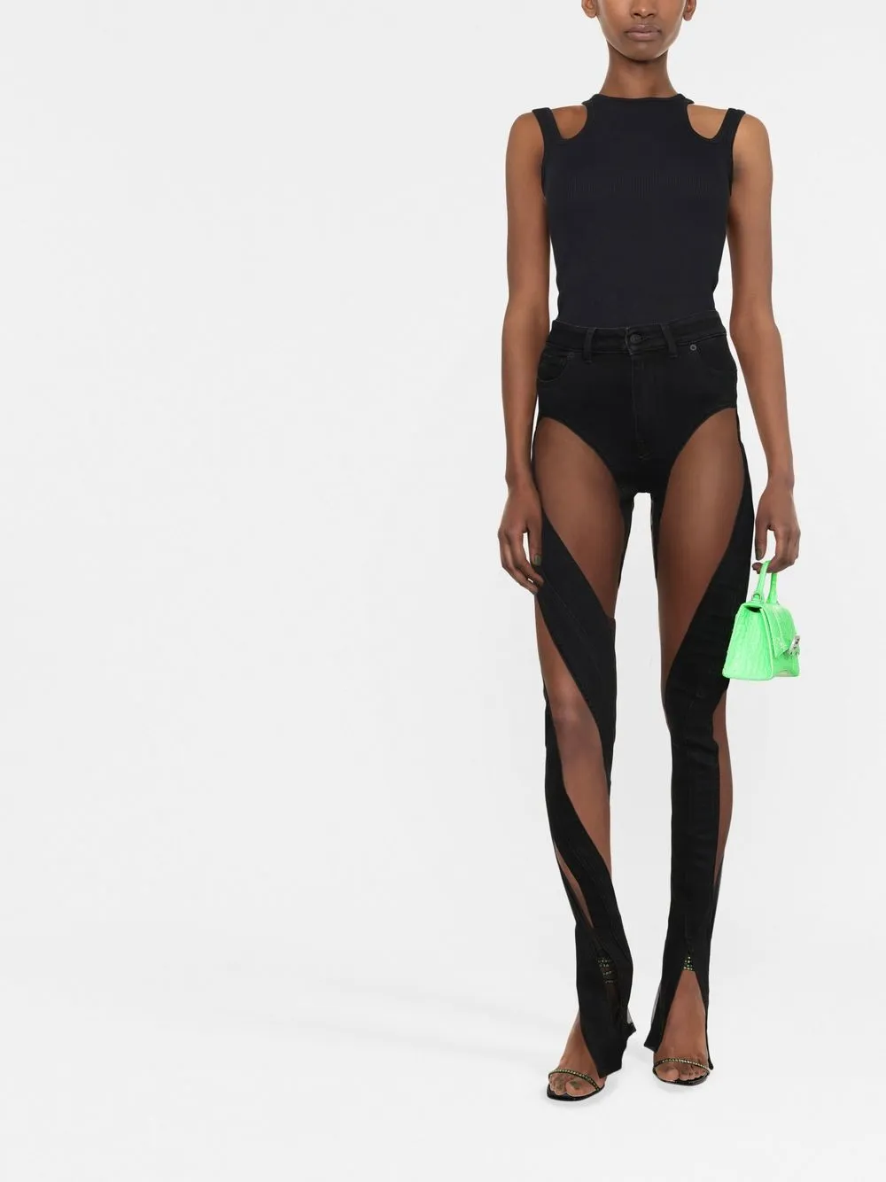 Mugler Legging met doorzichtige vlakken - Zwart