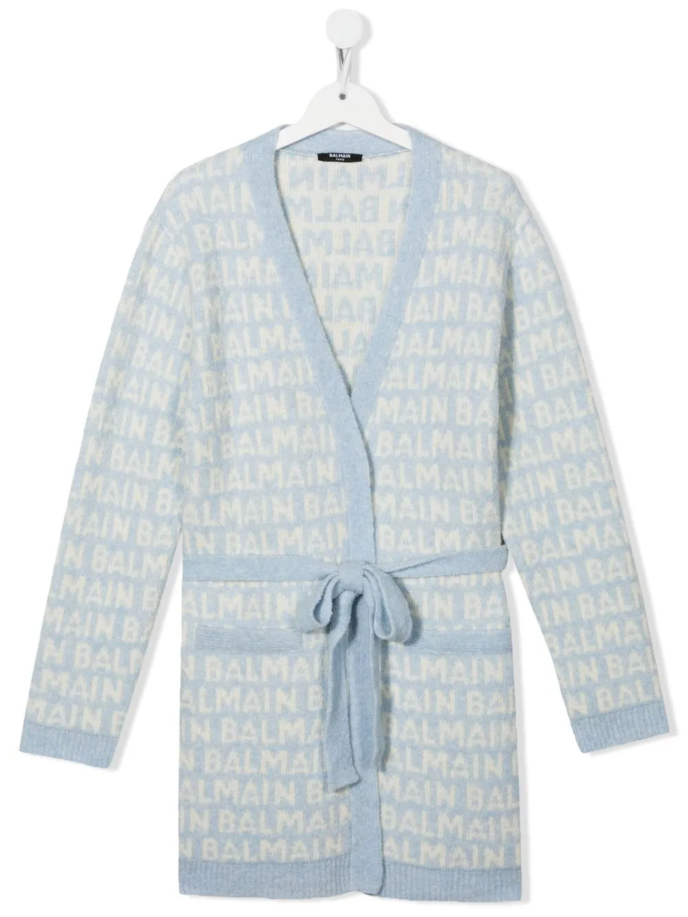

Balmain Kids TEEN logo-print tied-waist cardigan - Blue