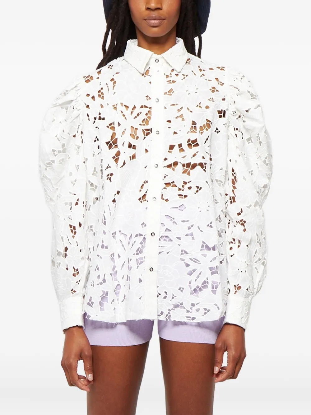 Marques'Almeida Blouse met pofmouwen en borduurwerk Wit