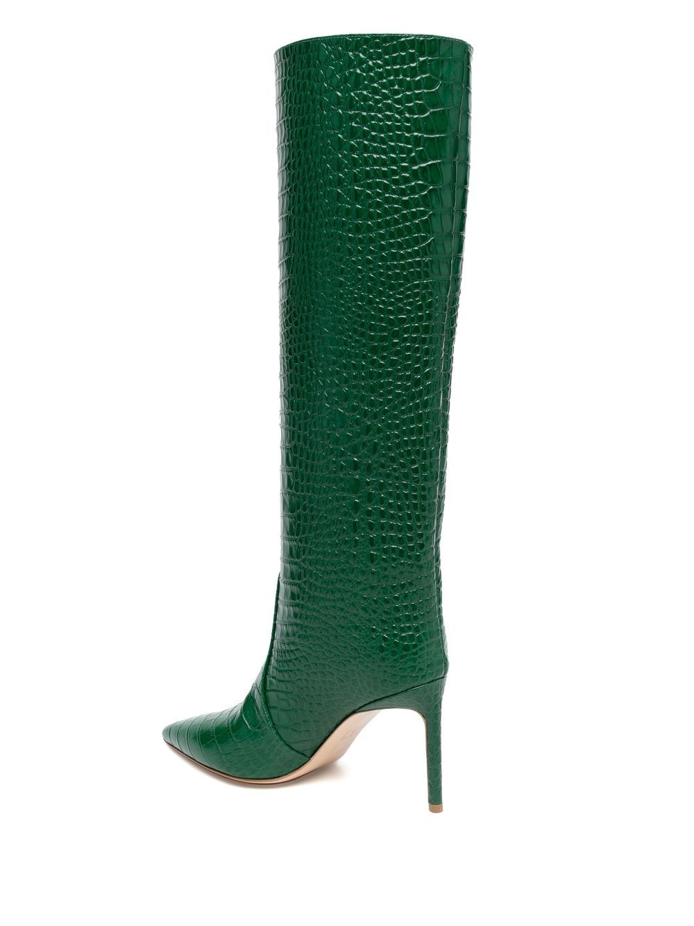 Green Crocodile Skin Leather Pointed Toe Knee High Boots