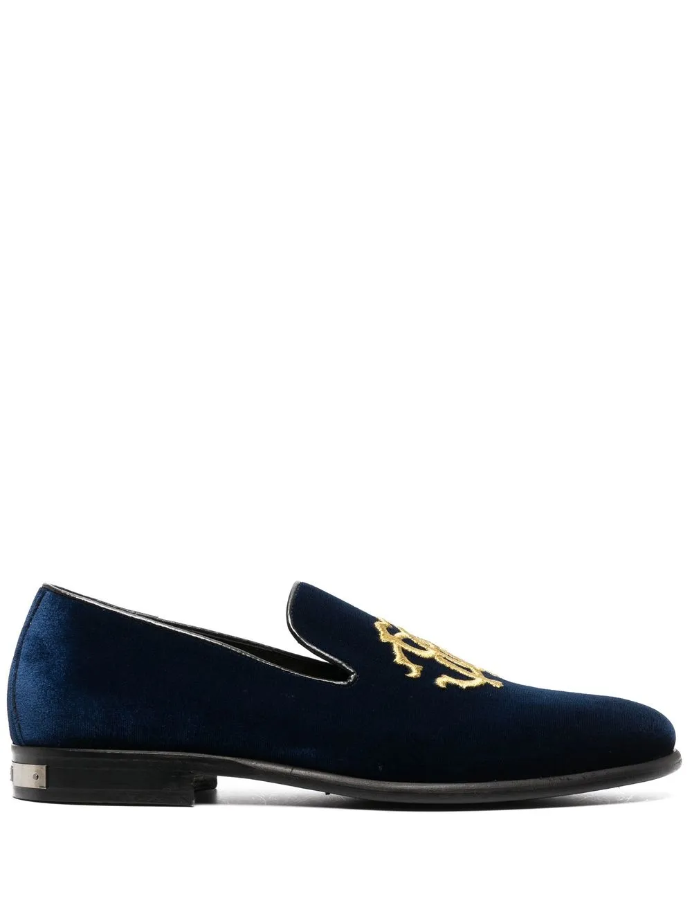 

Roberto Cavalli embroidered-monogram velvet loafers - Blue