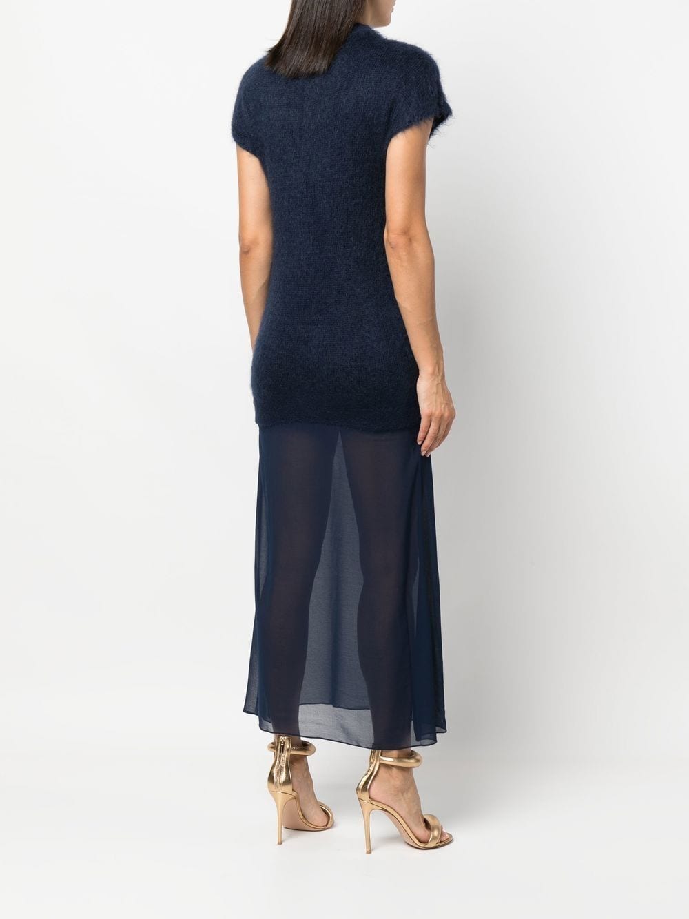 Shop Erika Cavallini Semi-sheer Hem Mohair Dress In Blue