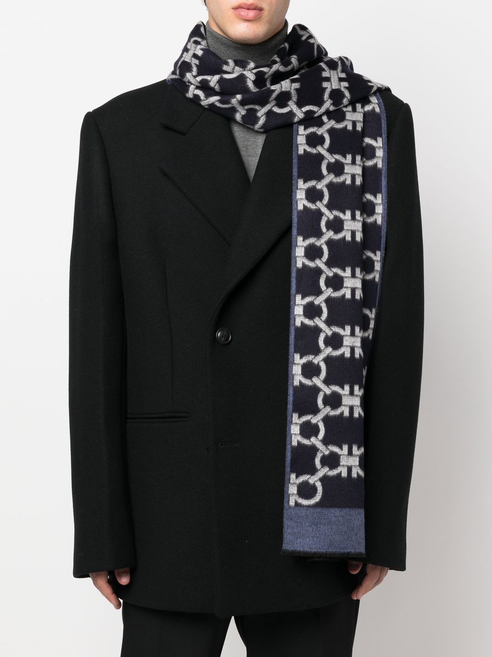 Ferragamo Sjaal met gancini patroon - Blauw