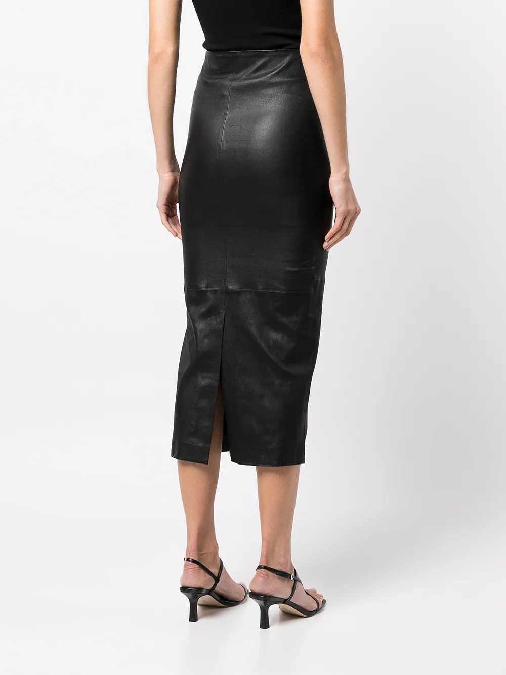Sprwmn Leather Pencil Skirt in Black, view 4