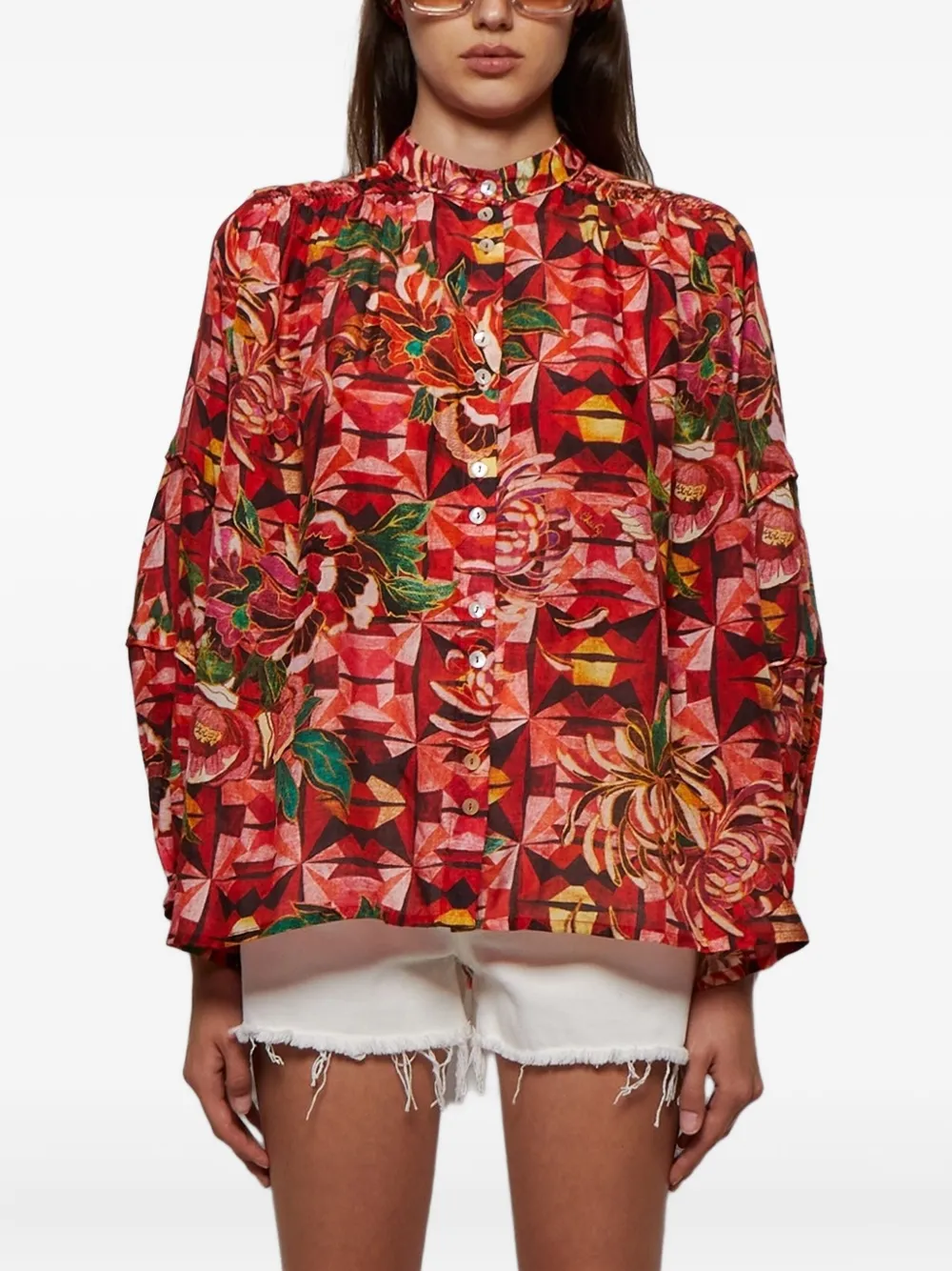  Chufy Floral-print Long-sleeve Shirt - Red 