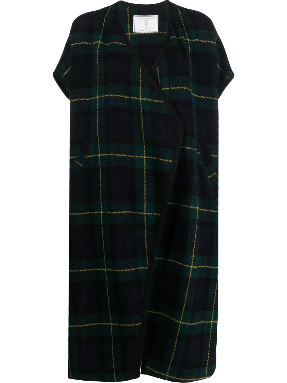 

Société Anonyme tartan-check short-sleeve wool coat - Green