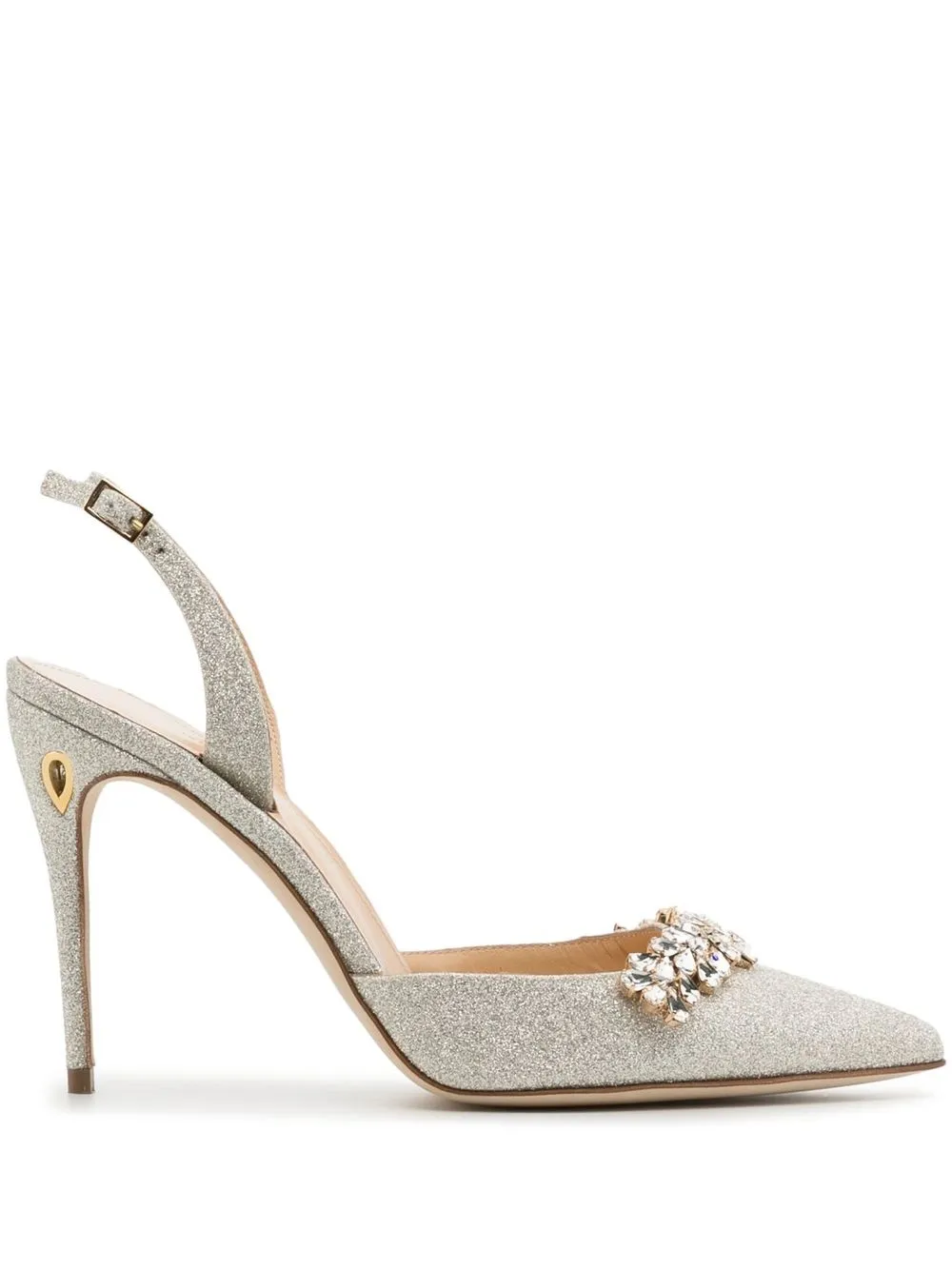 

Jennifer Chamandi zapatillas Vittorio con tacón de 105mm y detalles de cristal - Plateado