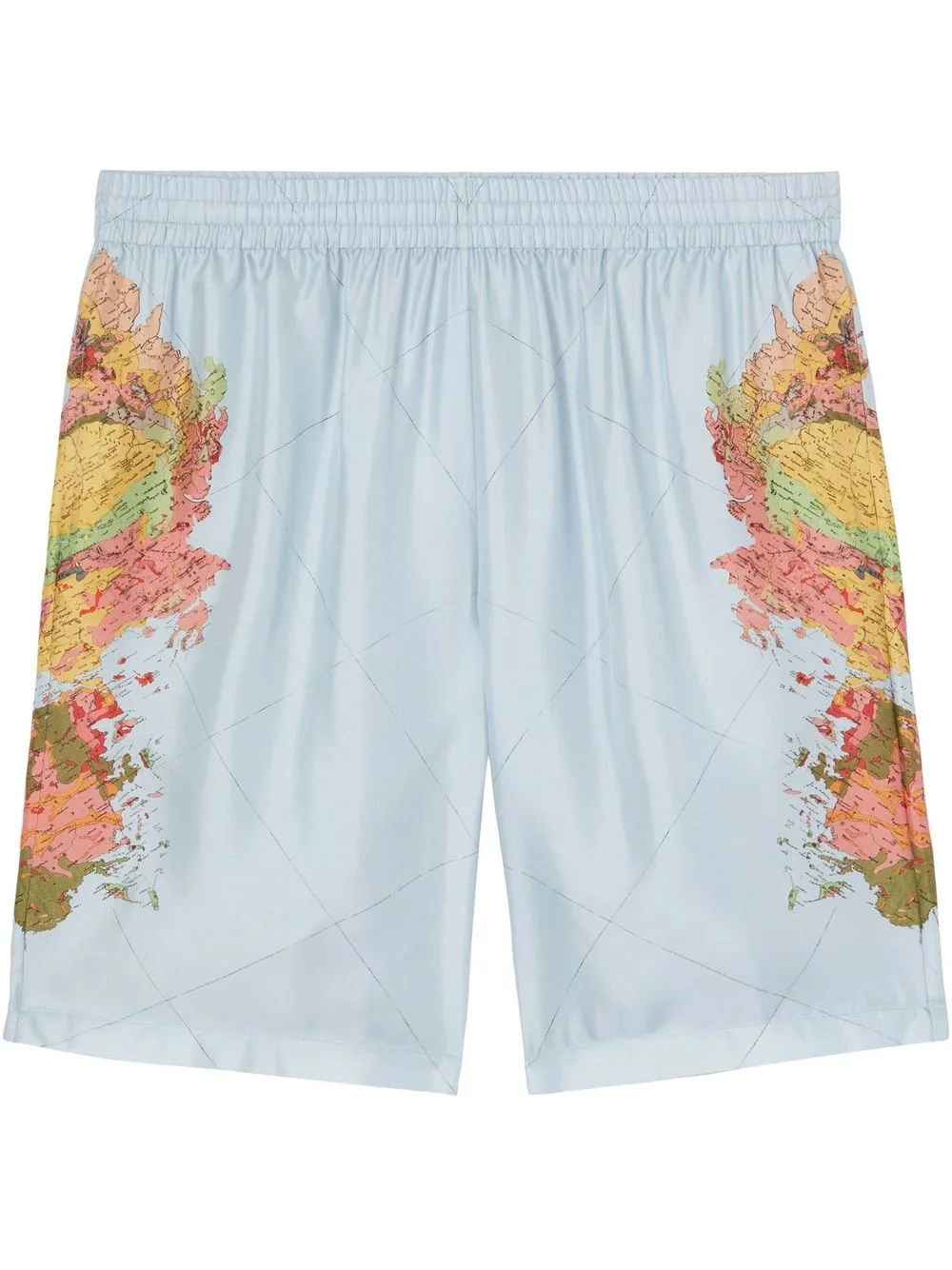 

Burberry map-print silk shorts - Blue