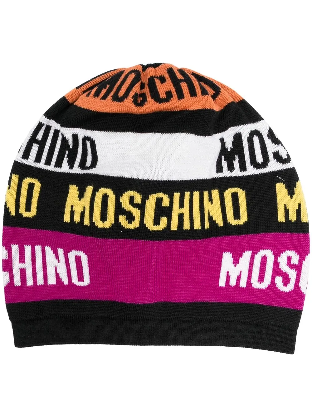 

Moschino logo intarsia-knit striped beanie - Black