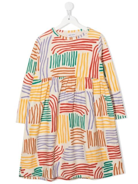 abstract-print long-sleeve empire dress