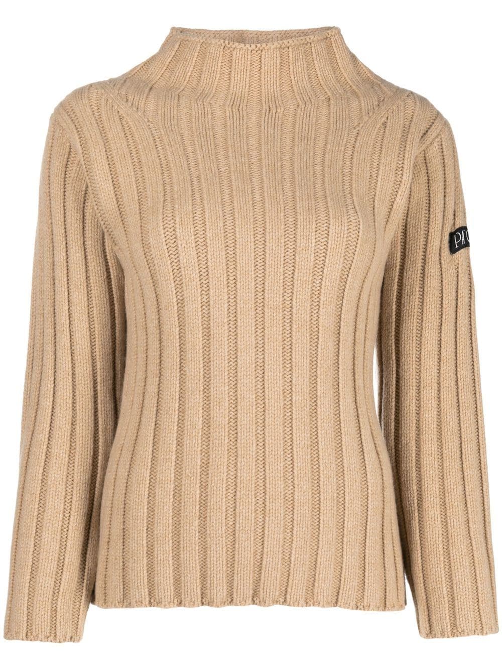 high-neck ribbed jumper